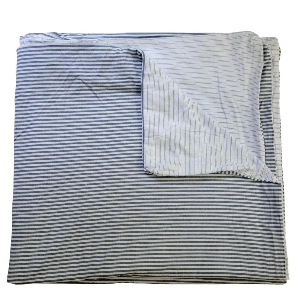 Crate & Barrel Organic King Duvet Cover Blue White Striped Reversible 106x96in